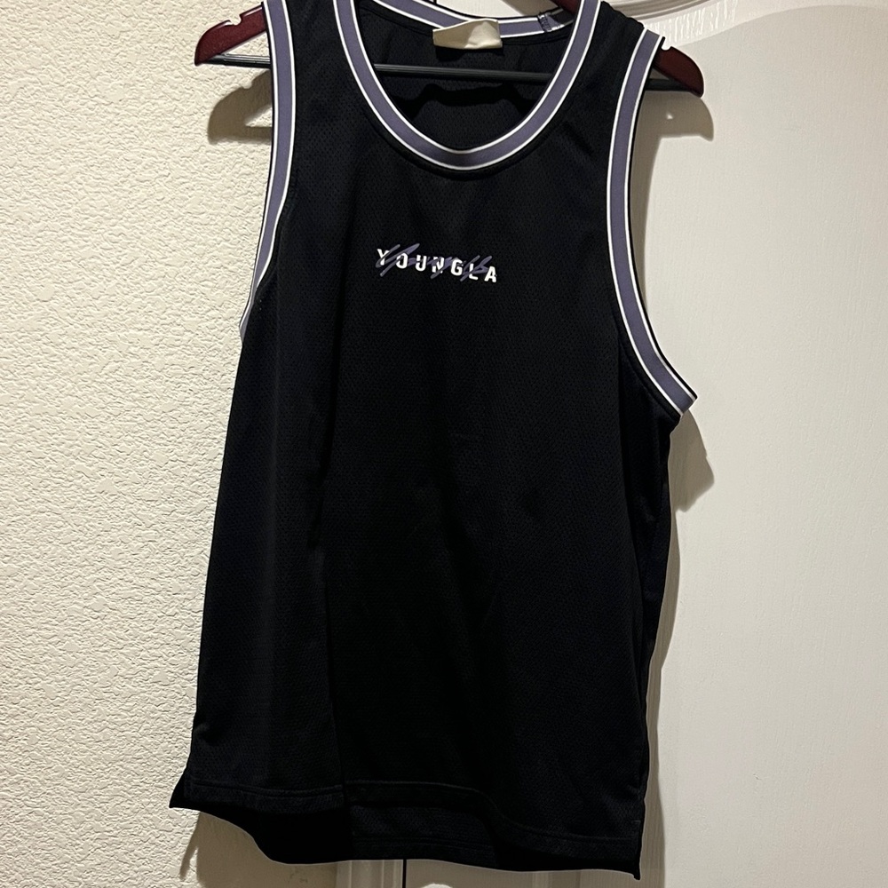 YoungLA Black Athletic Mesh Tank with Purple and White Trim